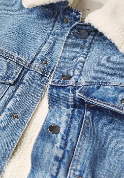MANGO - Wasp Faux Shearling-lined Denim Jacket - Blue