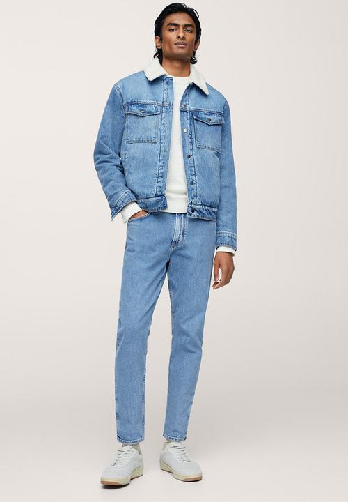 MANGO - Wasp Faux Shearling-lined Denim Jacket - Blue