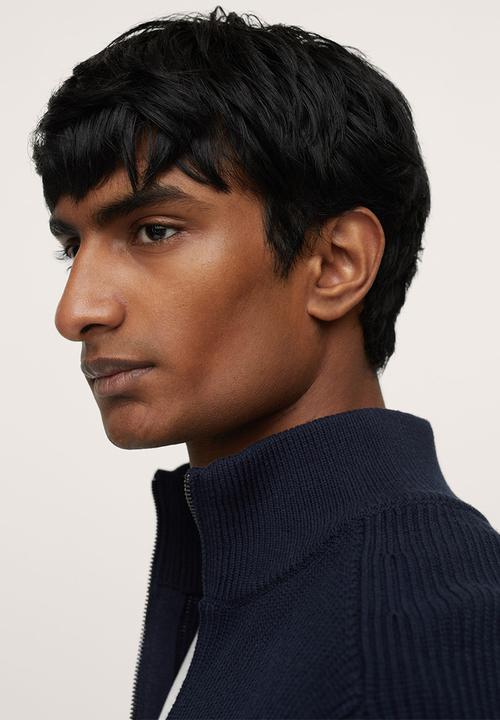 MANGO - Binger Zipped high collar Cardigan - Navy