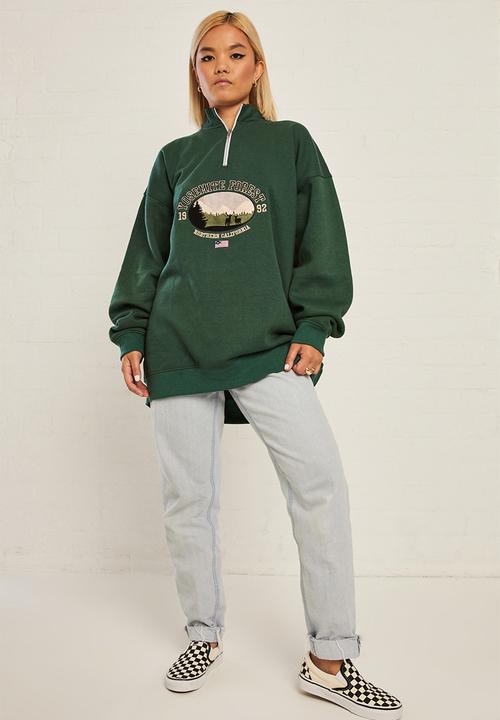 Daisy Street - Embroidered sweat - forest green
