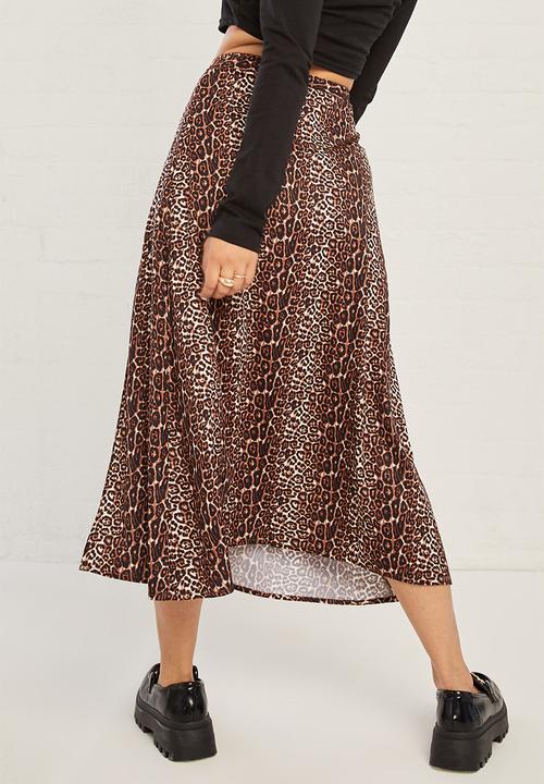Daisy Street - Split midi skirt - brown leopard print