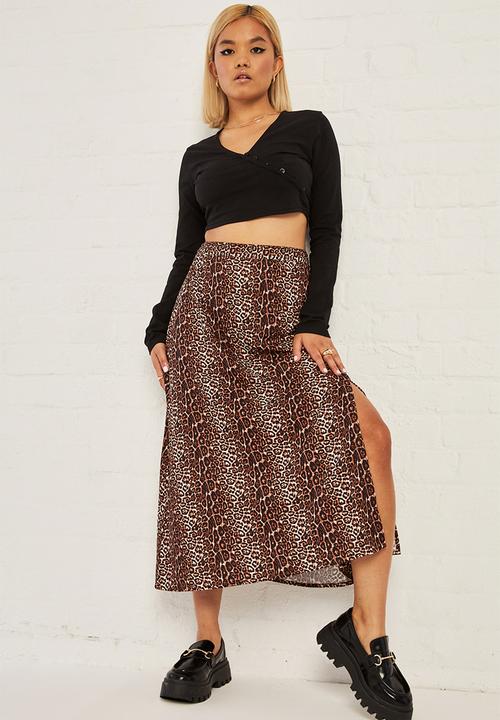 Daisy Street - Split midi skirt - brown leopard print