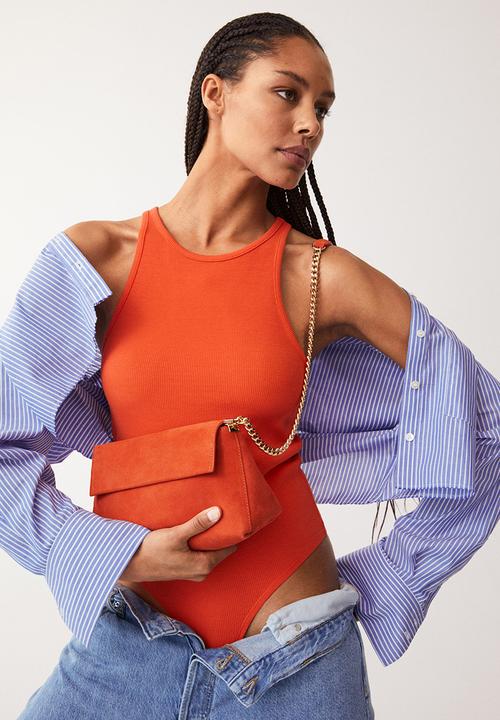 MANGO - Leather shoulder bag - orange