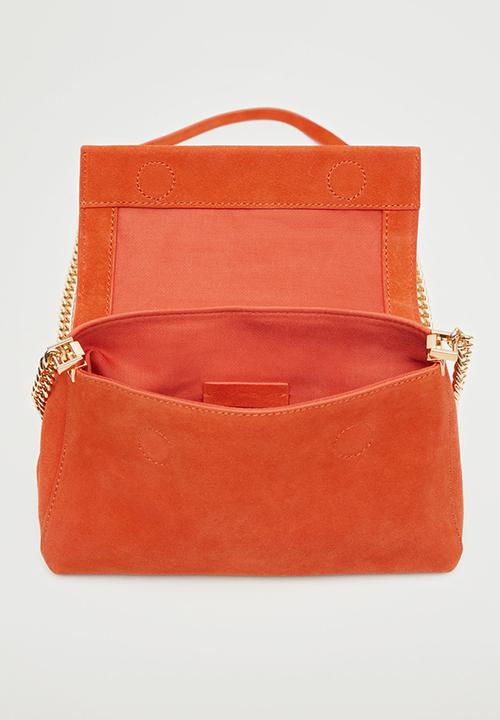 MANGO - Leather shoulder bag - orange