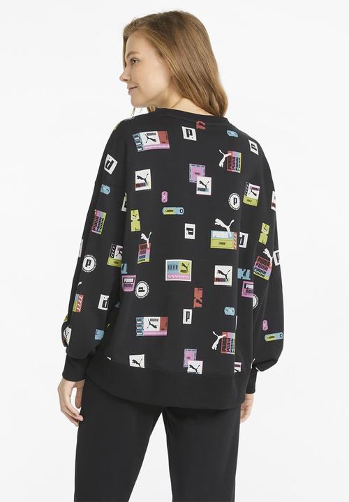 PUMA - Love oversized aop crew - black