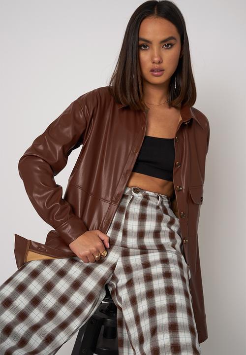 Daisy Street - Pu shacket - brown