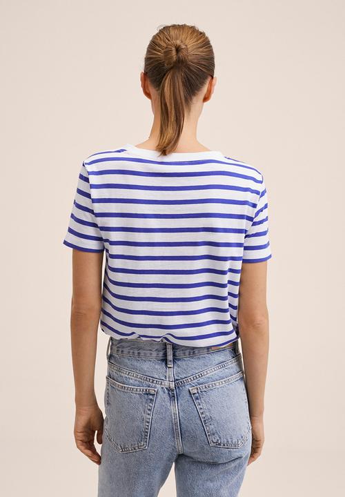 MANGO - T-shirt chalaca - blue & white