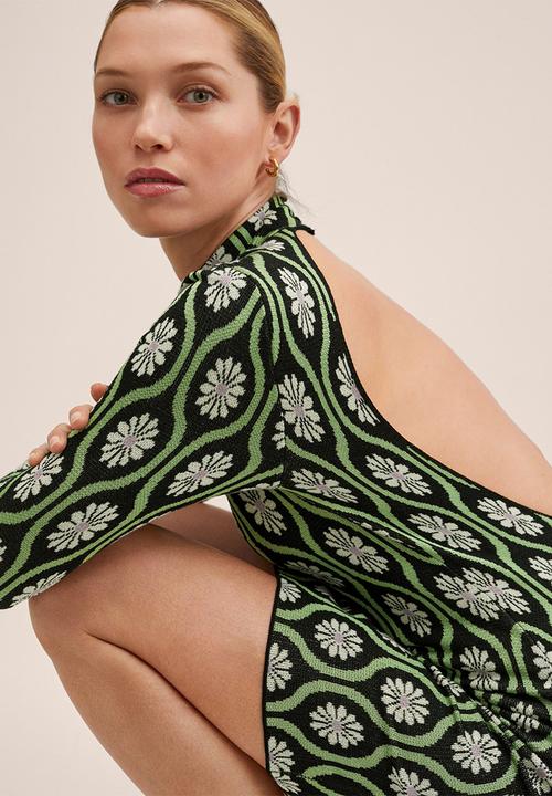 MANGO - Dress floreta - black & green 