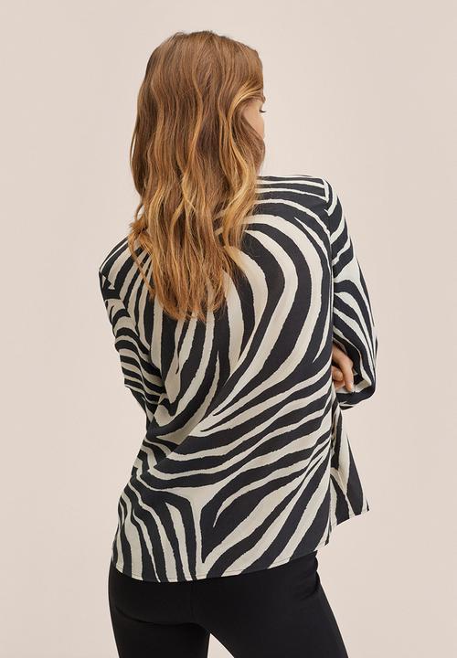 MANGO - Blouse jare - black & cream