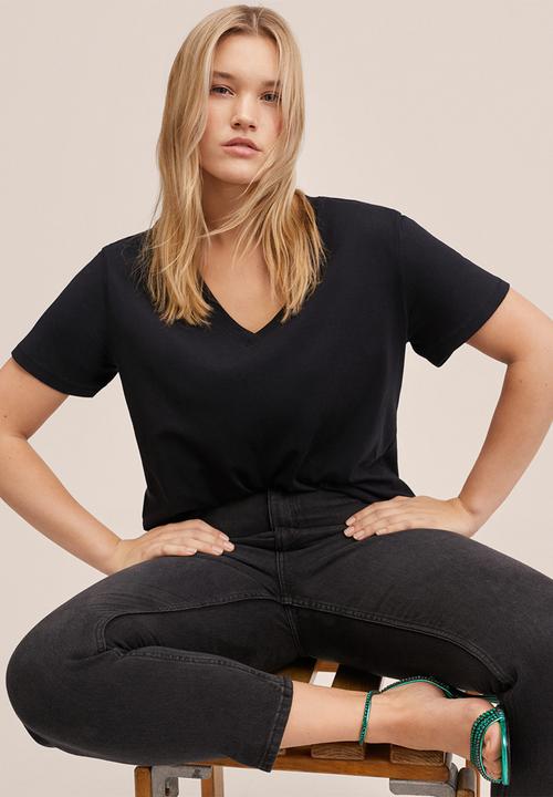 MANGO - Plus t-shirt . chalapi - black