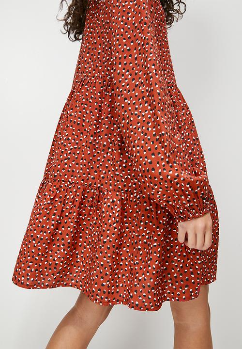 Blake - Printed tiered shirt dress - red print