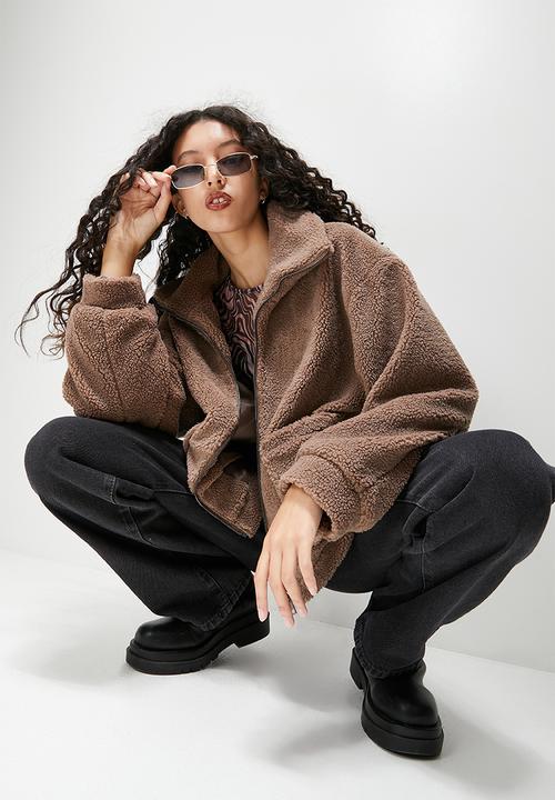 Blake - Zip thru teddy jacket - choc