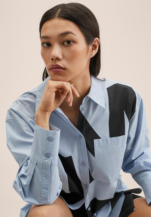 MANGO - Shirt letter - blue & black 