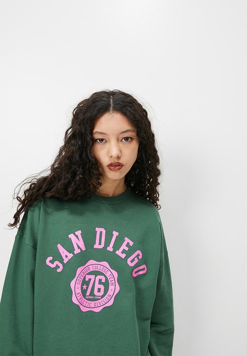 Blake - Graphic oversize crew sweat  - emerald