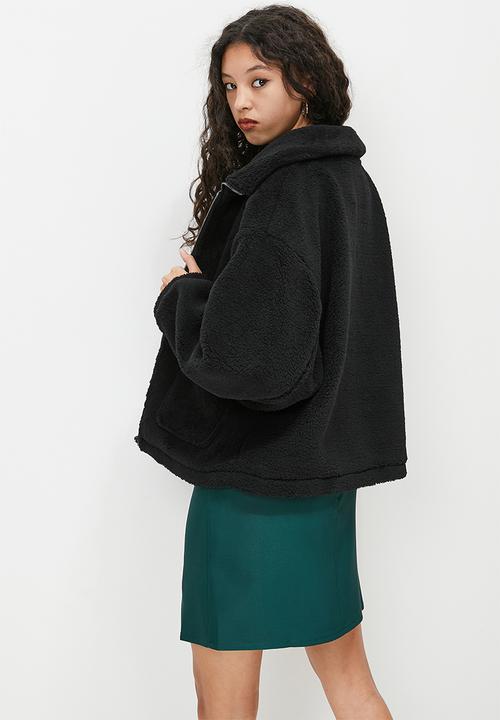 Blake - Zip thru teddy jacket - black