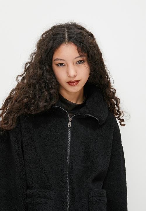 Blake - Zip thru teddy jacket - black