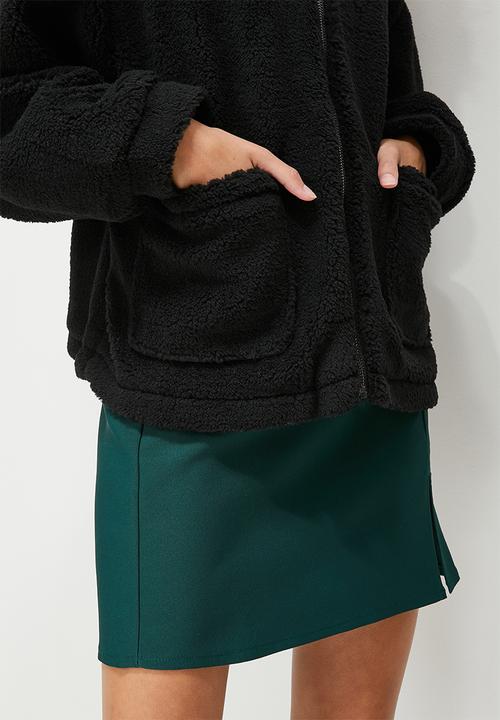 Blake - Zip thru teddy jacket - black