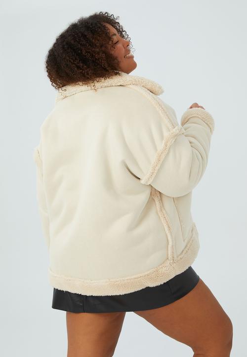 Cotton On - Curve teddy reversible jacket - stone