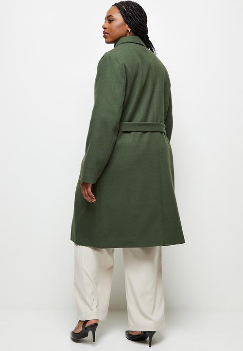 edit Plus - D-ring belted melton coat - fatigue
