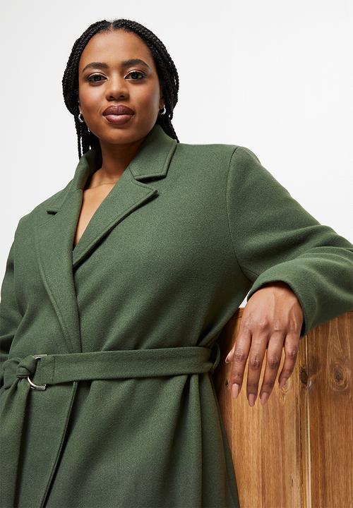 edit Plus - D-ring belted melton coat - fatigue