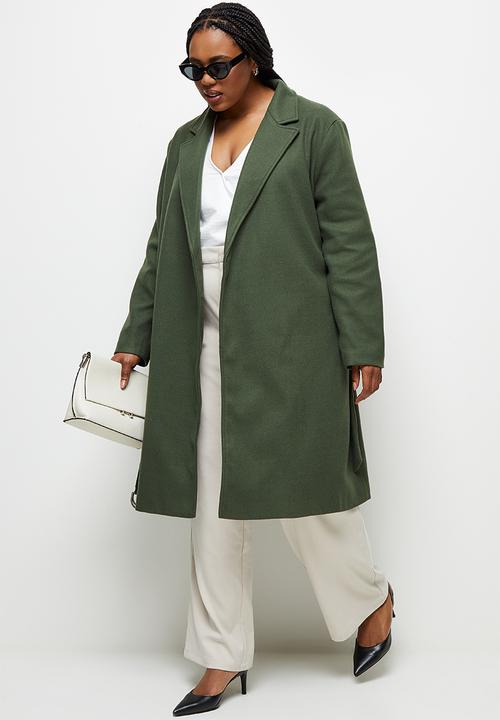edit Plus - D-ring belted melton coat - fatigue