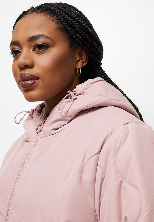 edit Plus - Diagonal quilt hooded puffer - light mauve