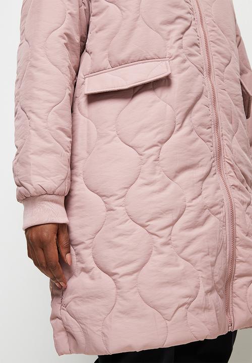 edit Plus - Diagonal quilt hooded puffer - light mauve