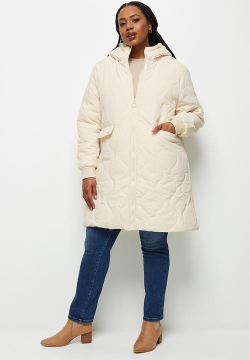 edit Plus - Diagonal quilt hooded puffer - ecru