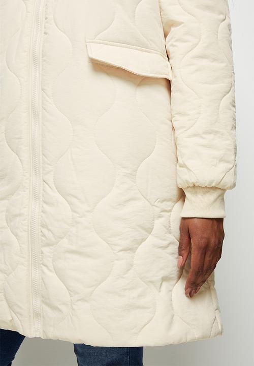 edit Plus - Diagonal quilt hooded puffer - ecru
