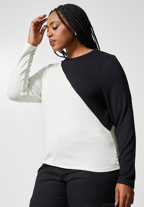 Superbalist - Diagonal colour block top - black & milk