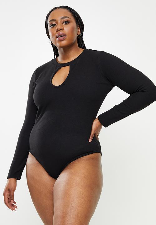 Me&B - Plus ribbed long sleeve bodysuit - black