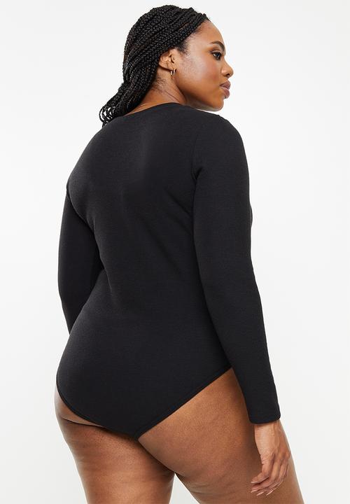Me&B - Plus ribbed long sleeve bodysuit - black