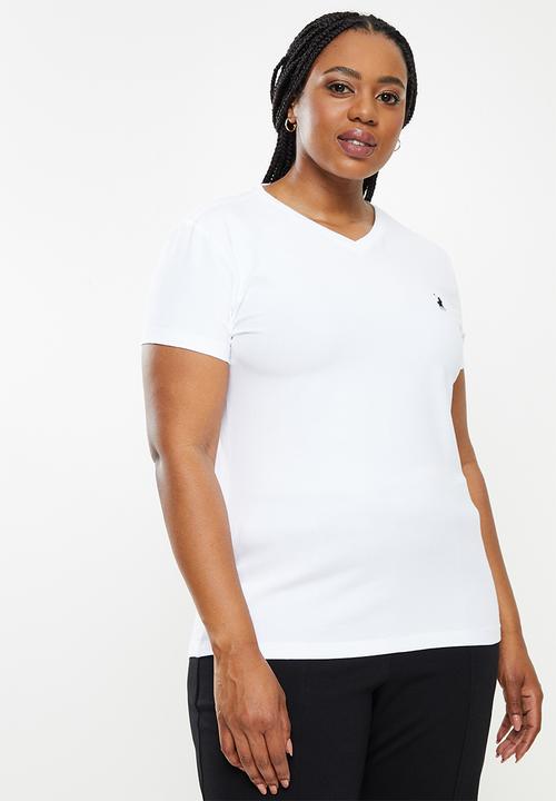 POLO - Plus wmn kelly short sleeve vneck stretch T-shirt - white