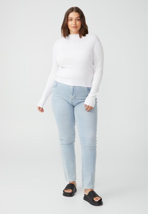 Cotton On - Curve ribbing mock neck pullover - white