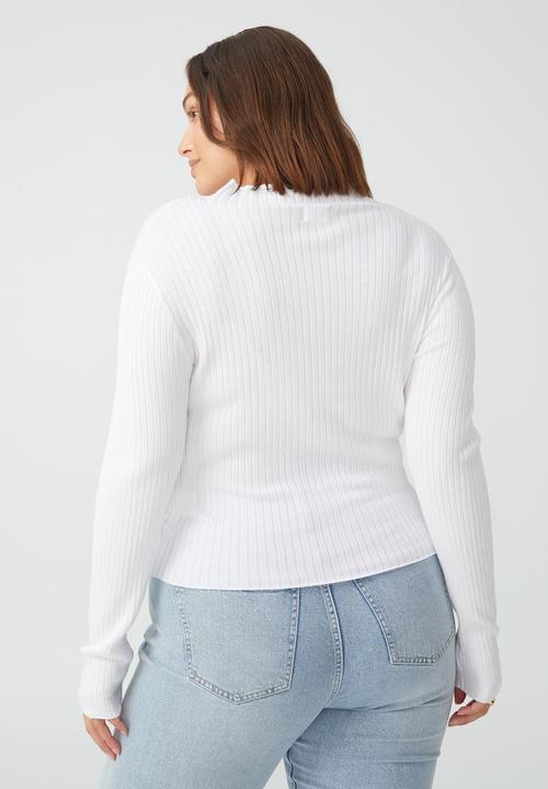 Cotton On - Curve ribbing mock neck pullover - white