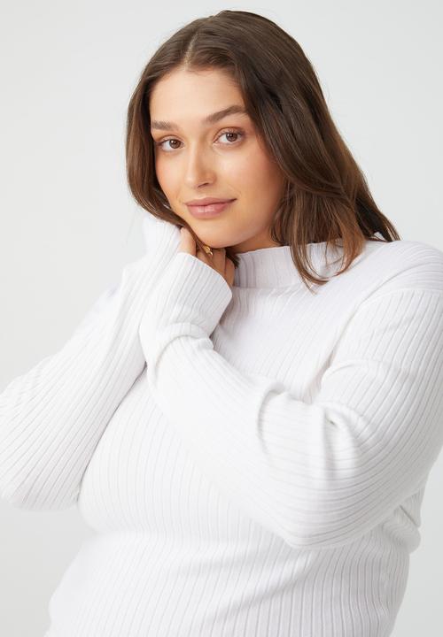 Cotton On - Curve ribbing mock neck pullover - white