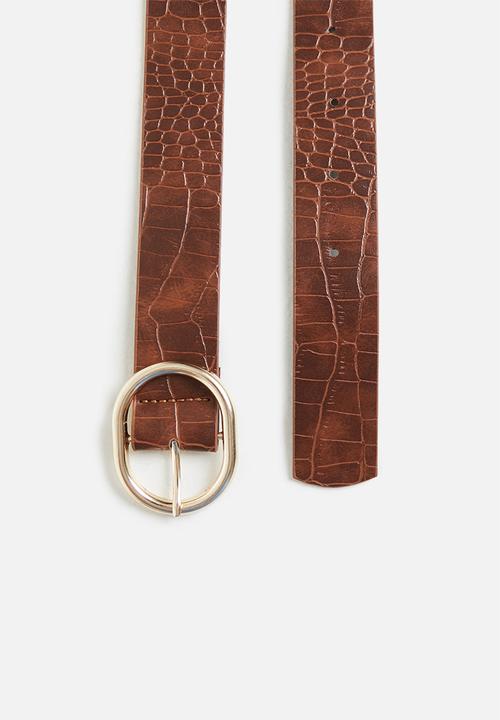Trendyol - Faux croc circle buckle belts - brown & cream