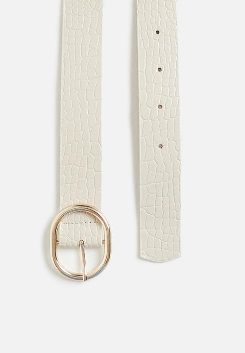 Trendyol - Faux croc circle buckle belts - brown & cream