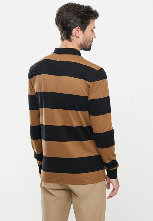 POLO - Thick Stripe Pima Long Sleeve Golfer - Brown & Black