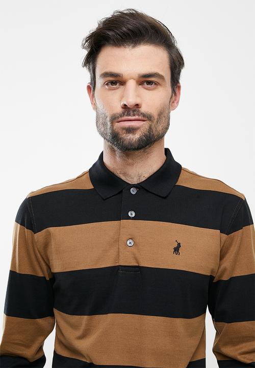 POLO - Thick Stripe Pima Long Sleeve Golfer - Brown & Black