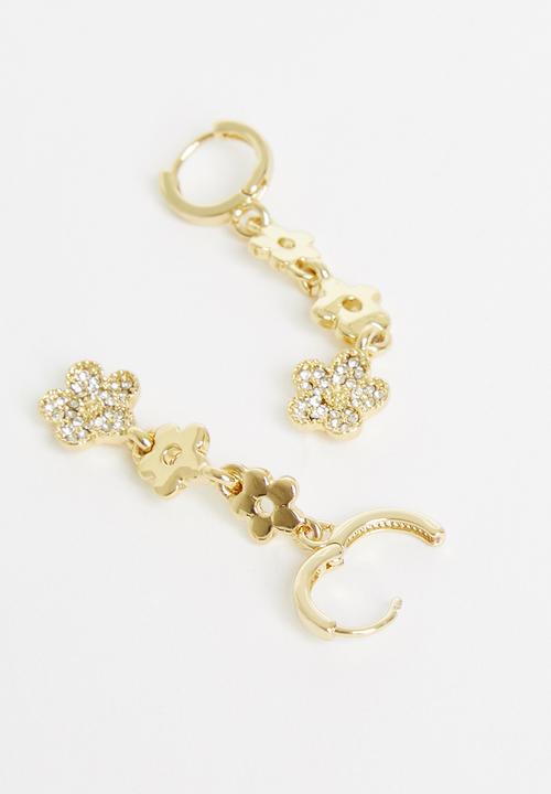 Rubi - Premium drop huggie hoop - gold plated diamante flower