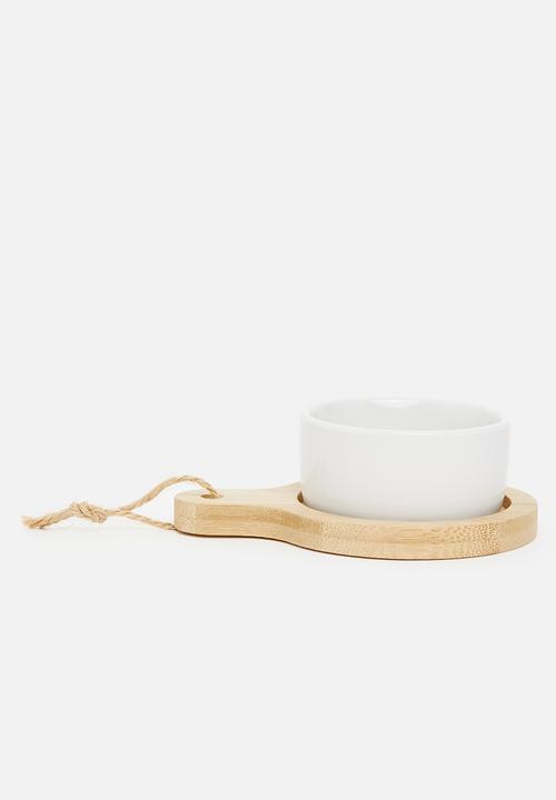 Excellent Houseware - Wood serving tray with porcelain bowls