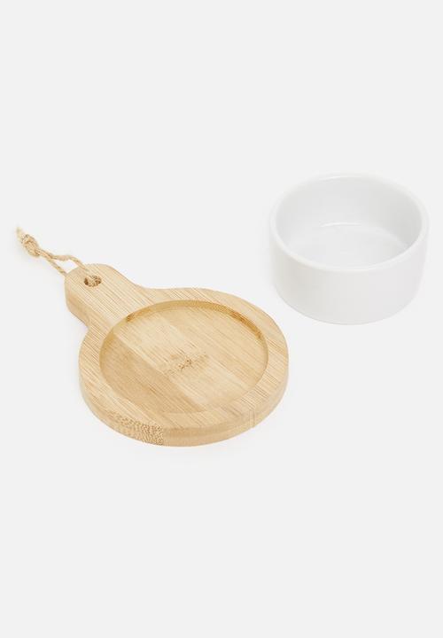 Excellent Houseware - Wood serving tray with porcelain bowls