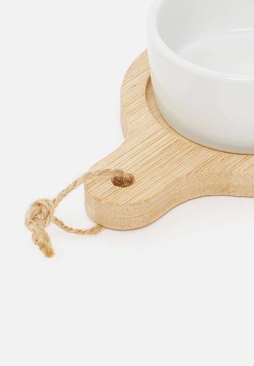 Excellent Houseware - Wood serving tray with porcelain bowls