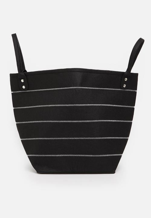 Sixth Floor - Striped felt basket - black