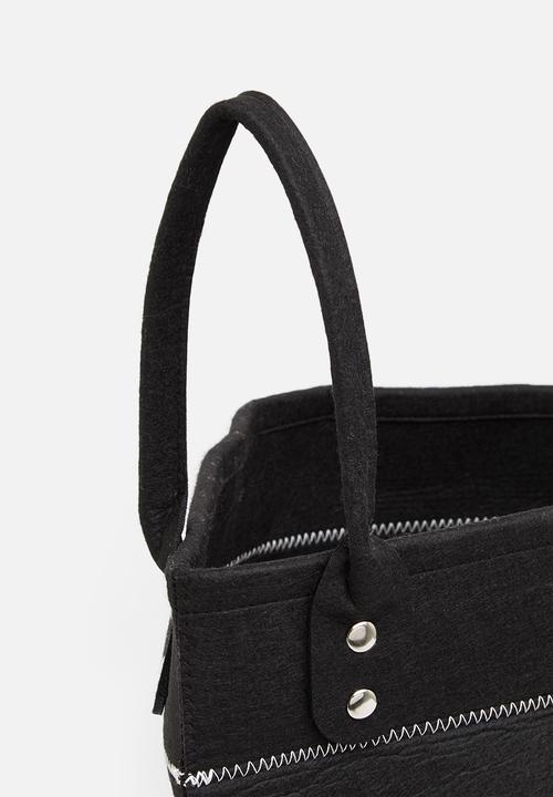Sixth Floor - Striped felt basket - black