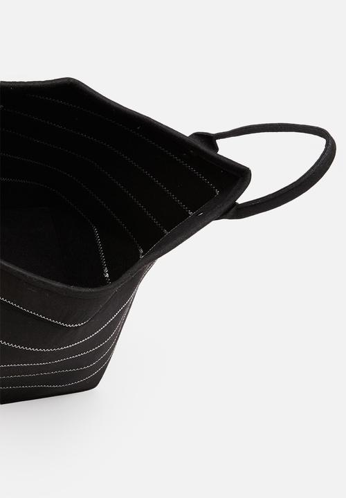 Sixth Floor - Striped felt basket - black