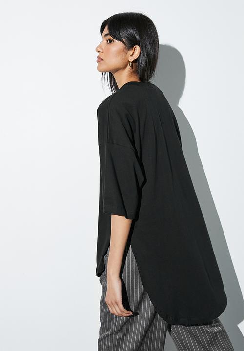 Superbalist - Curved hem longline tee - black