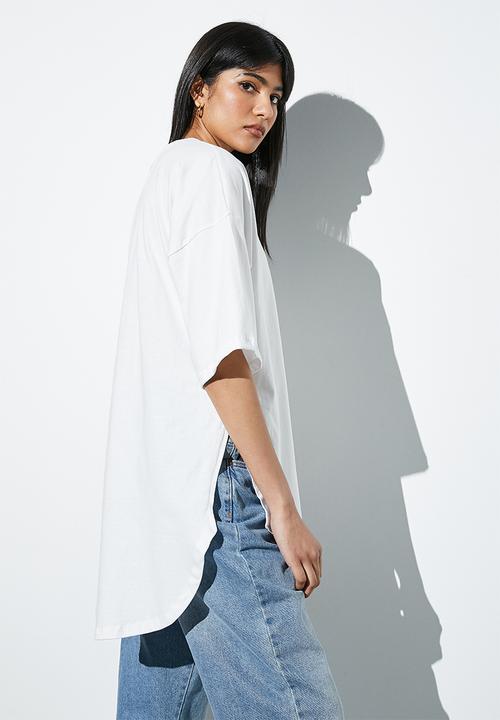 Superbalist - Curved hem longline tee - white