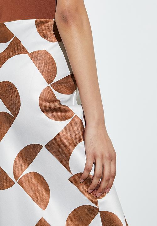 Superbalist - Long midi slip skirt - tobacco geo